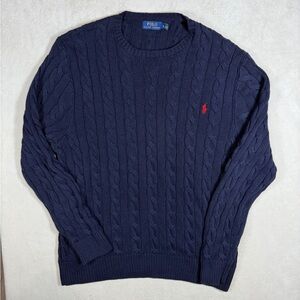 Polo Ralph Lauren XL Navy Cable Knit 100% Cotton Lux Crewneck Sweater